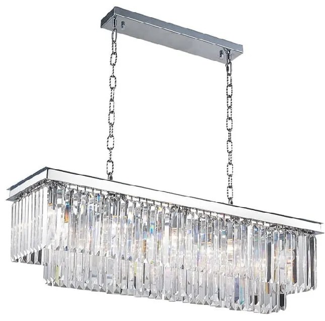 Quartz Long Chrom 100 - żyrandol kryształowy podłuzny nad stół, kolor srebrny