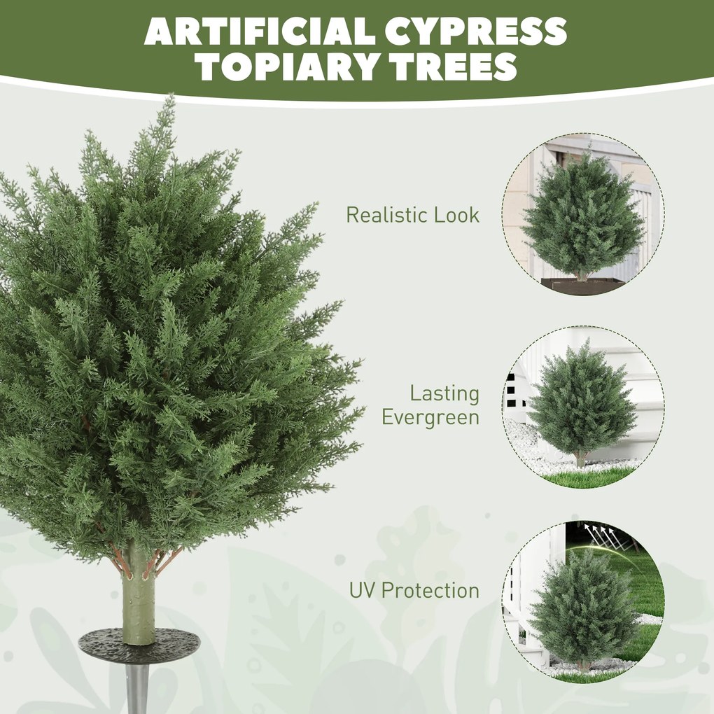 HOMCOM Zestaw 2 szt. sztuczne rośliny, odporna na UV sztuczna zypresa z 387 liśćmi i kołkiem do ziemi, Ø40 x 60H cm, zielony
