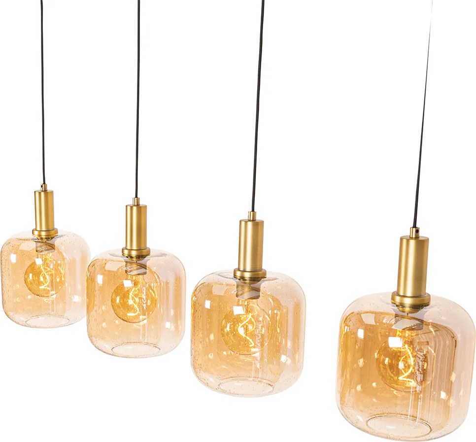 Inteligentna lampa wisząca czarna z mosiądzem i bursztynowym szkłem 4-źródła światła z 4 Wifi G95 - Zuzanna