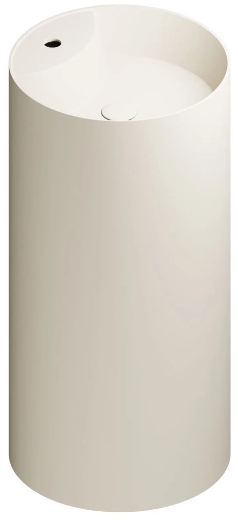 Umywalka z konglomeratu wolnostojąca okrągła beżowa matowa 87 x 44 cm KALMI BEIGE MATT z otworem na baterię : Podłączenie syfonu - Do ściany