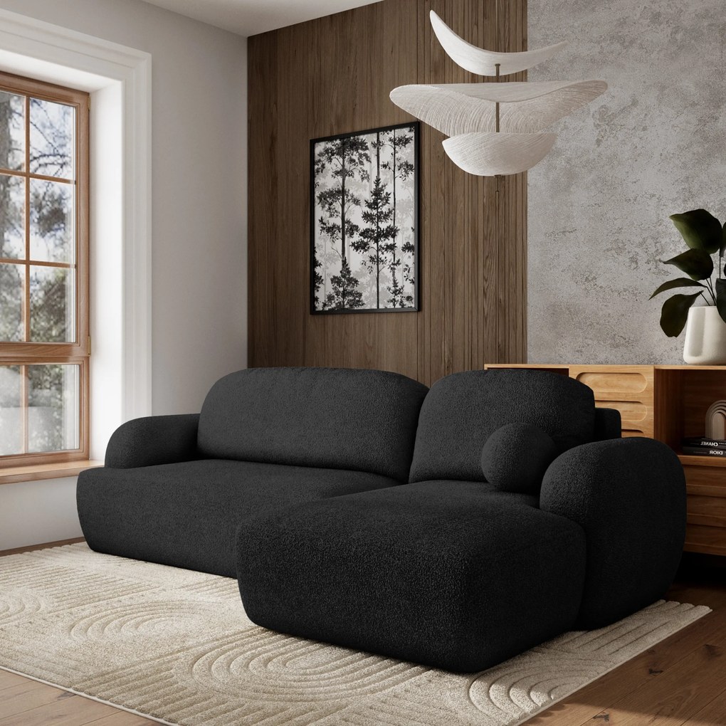 Masseno Narożnik MODENZA z funkcją spania i pojemnikiem na pościel Narozniki L, Rozkładana sofa - Czarny, NOW OR NEVER 100