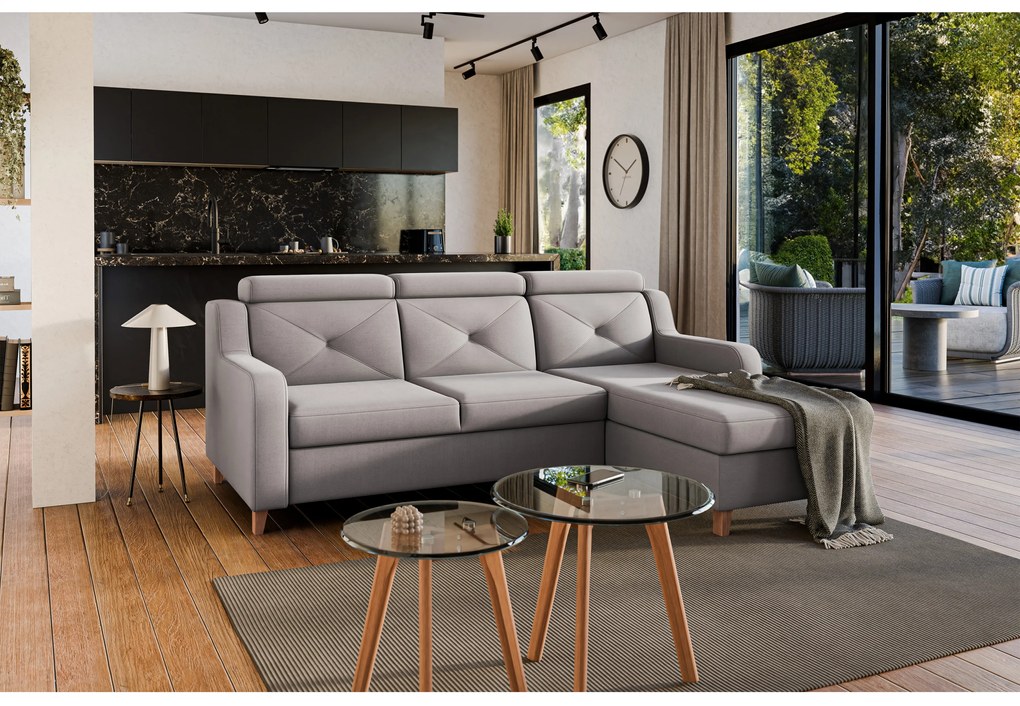 Narożnik Laksaro z funkcją spania prawostronny - ciemno beżowy welur Jasmine 25