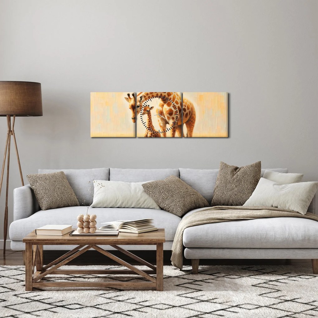Obraz - Żyrafy (z zegarem) (90x30 cm)