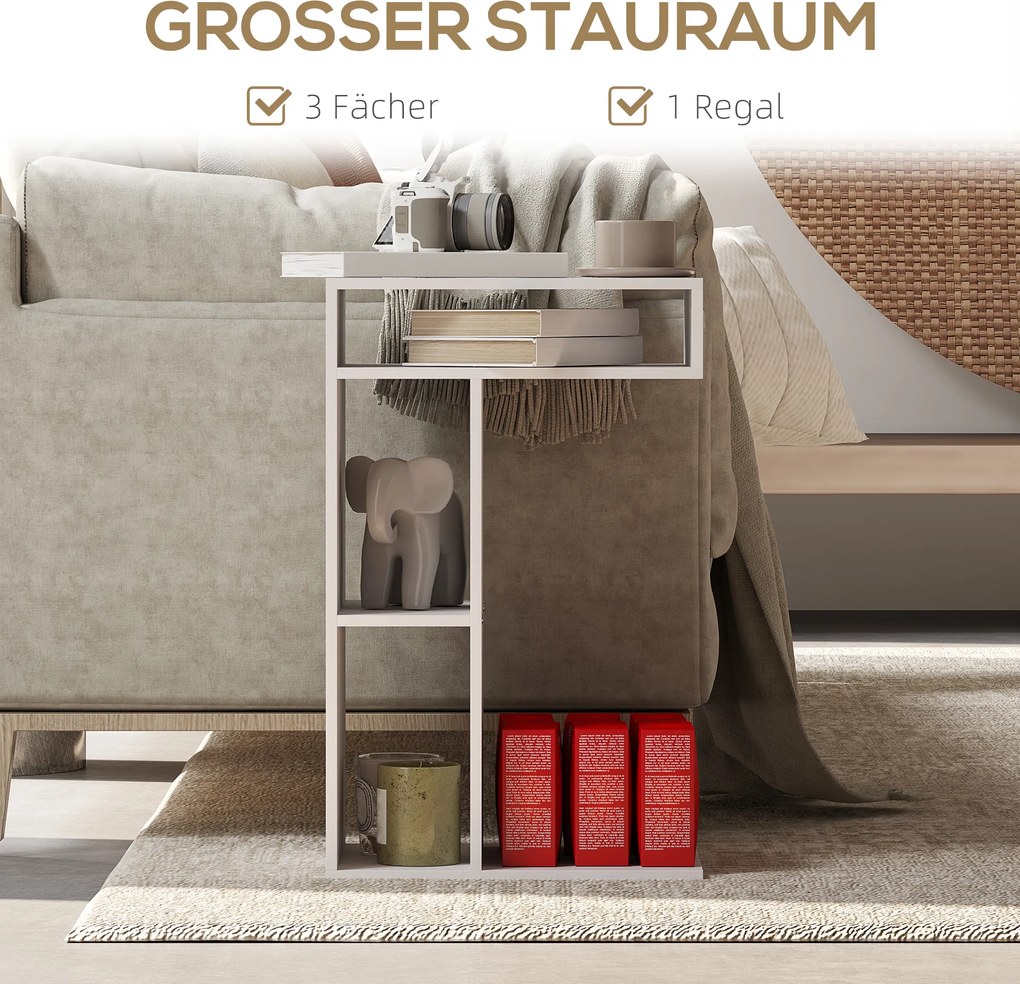 HOMCOM Stolik pomocniczy, wózek serwisowy w kształcie litery C, 4 kółka, 3 komory, 40 x 30 x 69 cm, Biały