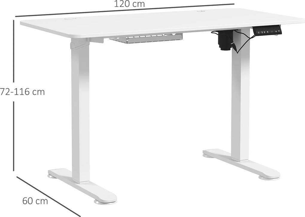 Vinsetto Elektryczne biurko regulowane, 120x60x72-116cm, Białe