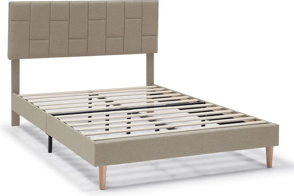 Rama łóżka platformowego Sorni z pikowanym zagłówkiem, 30 cm, 90x190 cm, beżowy.