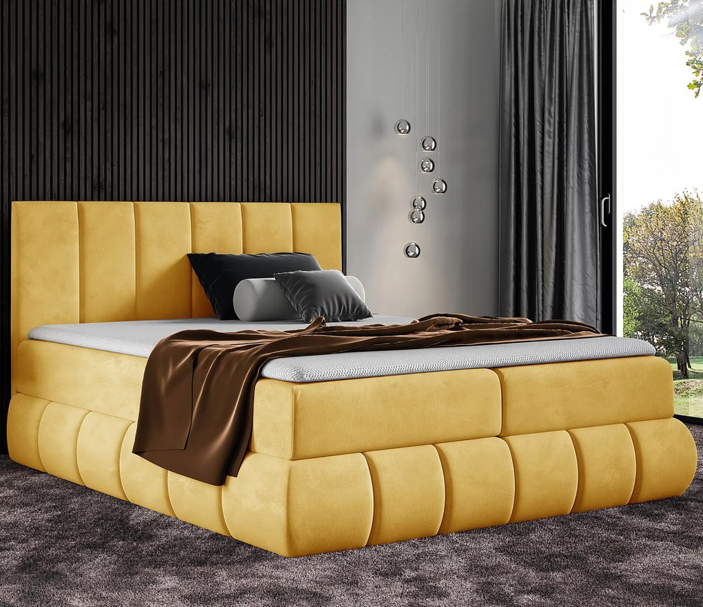 Żółte welurowe łóżko kontynentalne 5 rozmiarów L5-G32
