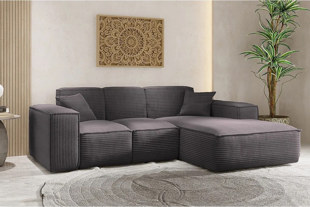 Narożnik w kształcie L SIENA, tkanina Poso, Ciemnoszary, Prawy