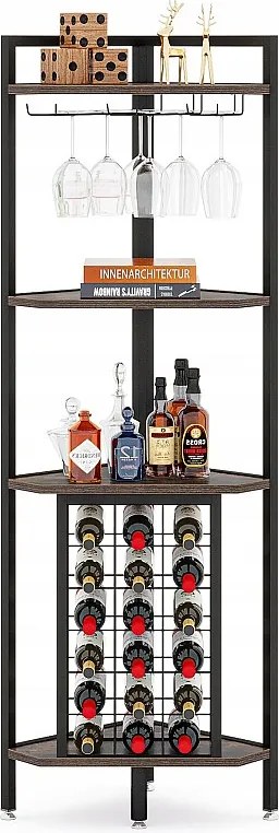 Półka narożna z uchwytem na butelkę i półkami do przechowywania, 4-poziomowy bar narożny, wolnostojąca półka narożna do salonu, jadalni, kuchni