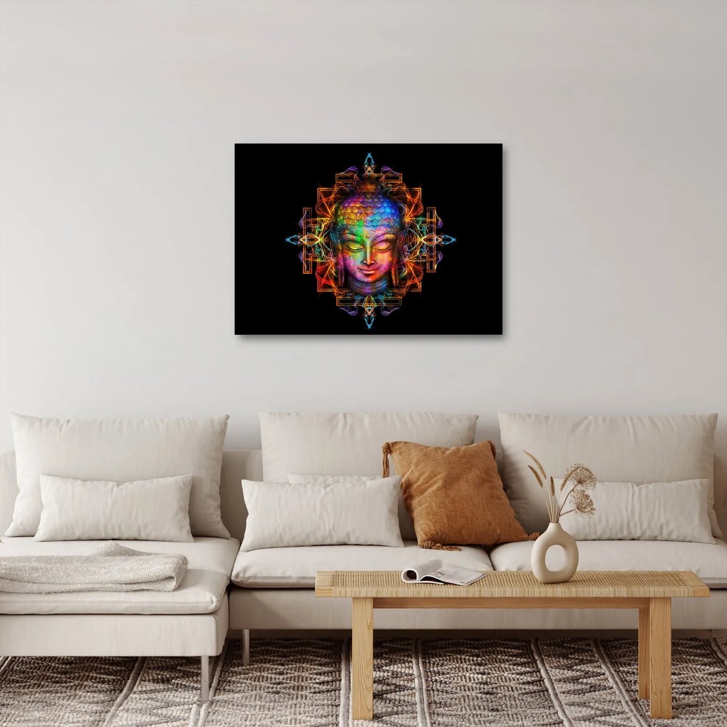Obraz - Popiersie Buddy w neonowych kolorach (70x50 cm)