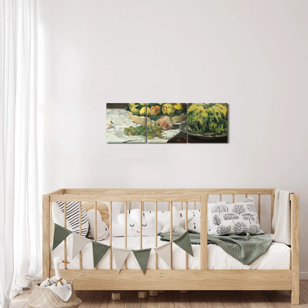 Obraz - Edouard Manet, Still Life with Melon and Peaches, reprodukcje (z zegarem) (90x30 cm)