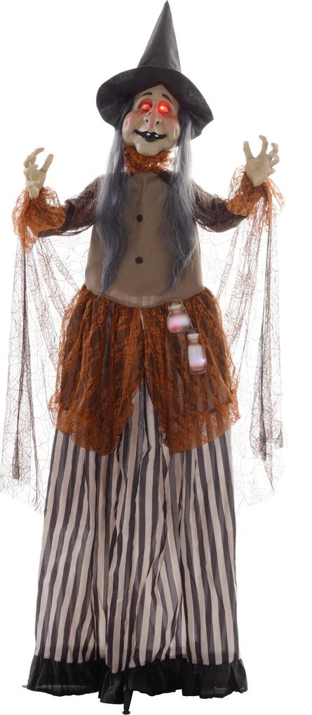 HOMCOM Wiedźma z Miksturą, Dekoracja Halloween, Straszne Dźwięki, Czerwone Oczy, Ruchoma, 183 cm