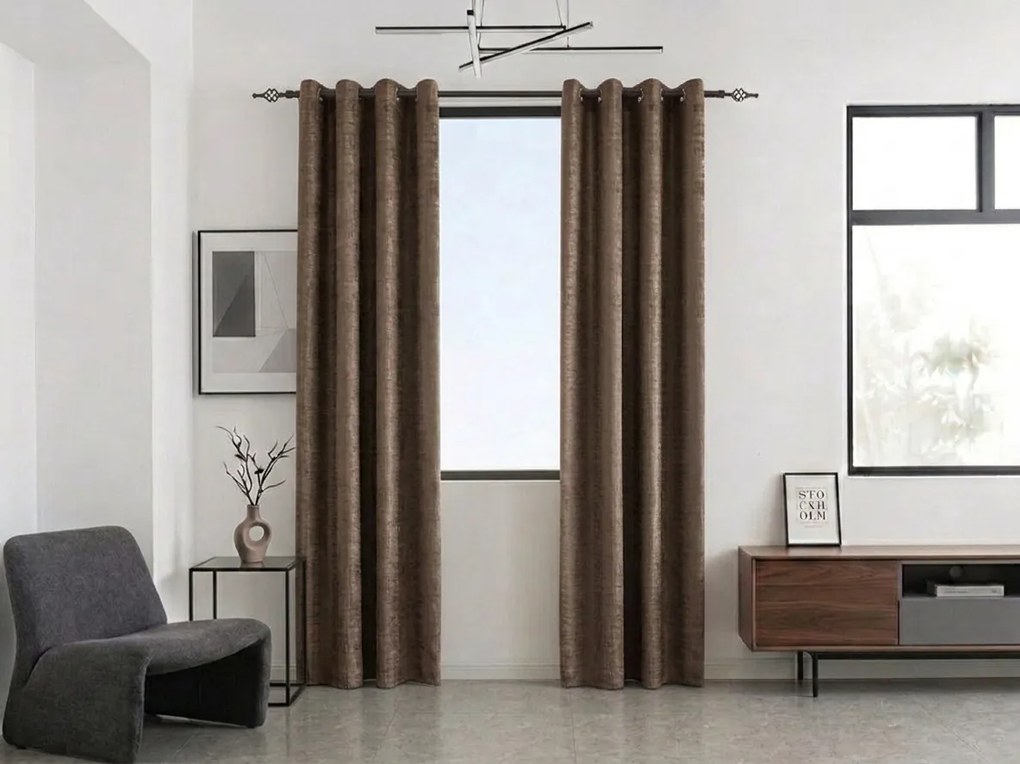 Zaciemniająca zasłona LOOM VELVET 140x250 cm, brązowa Zawieszanie: Metalowe pierścienie