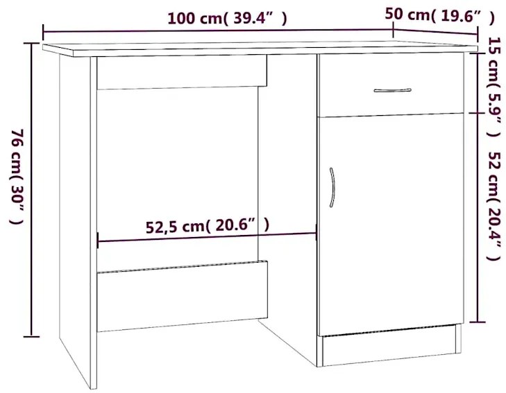 Biurko z szafką w kolorze białym z połyskiem H8-N47