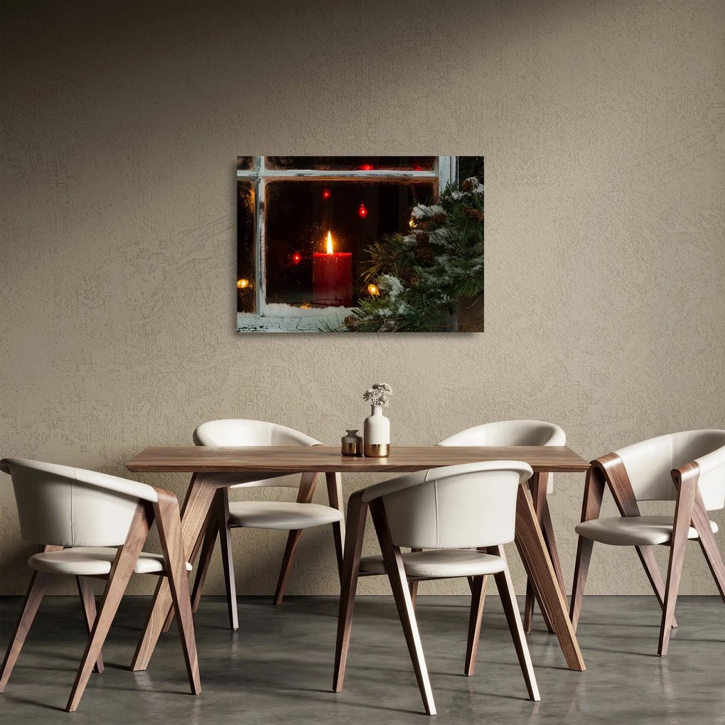 Obraz na szkle - Świecąca świeca bożonarodzeniowa (70x50 cm)