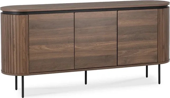 Komoda do Salonu BECK 160 cm Orzech Trzydrzwiowa Ryflowana Nowoczesna