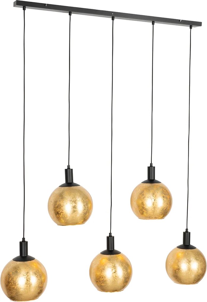 Designerska lampa wisząca czarna ze złotym szkłem 5-świateł - Bert
