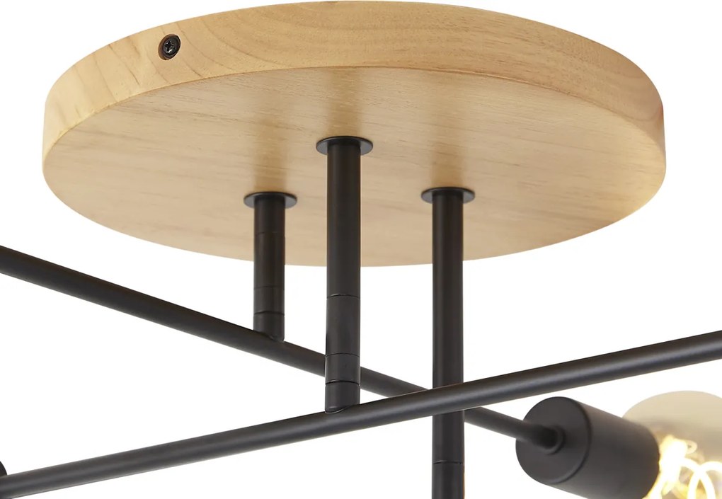 Lampa sufitowa Art Deco czarna z drewnem 6-źródłowa - Sydney