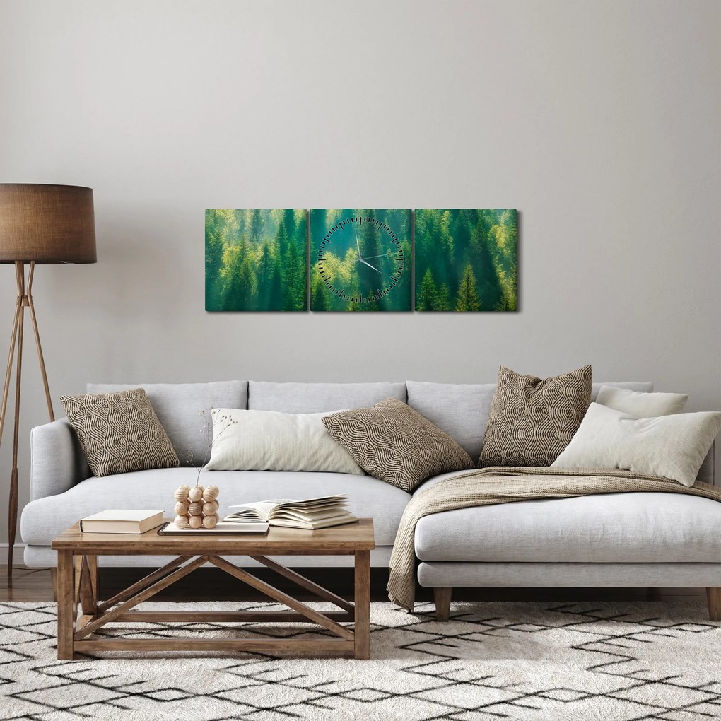 Obraz - Las sosnowy (z zegarem) (90x30 cm)