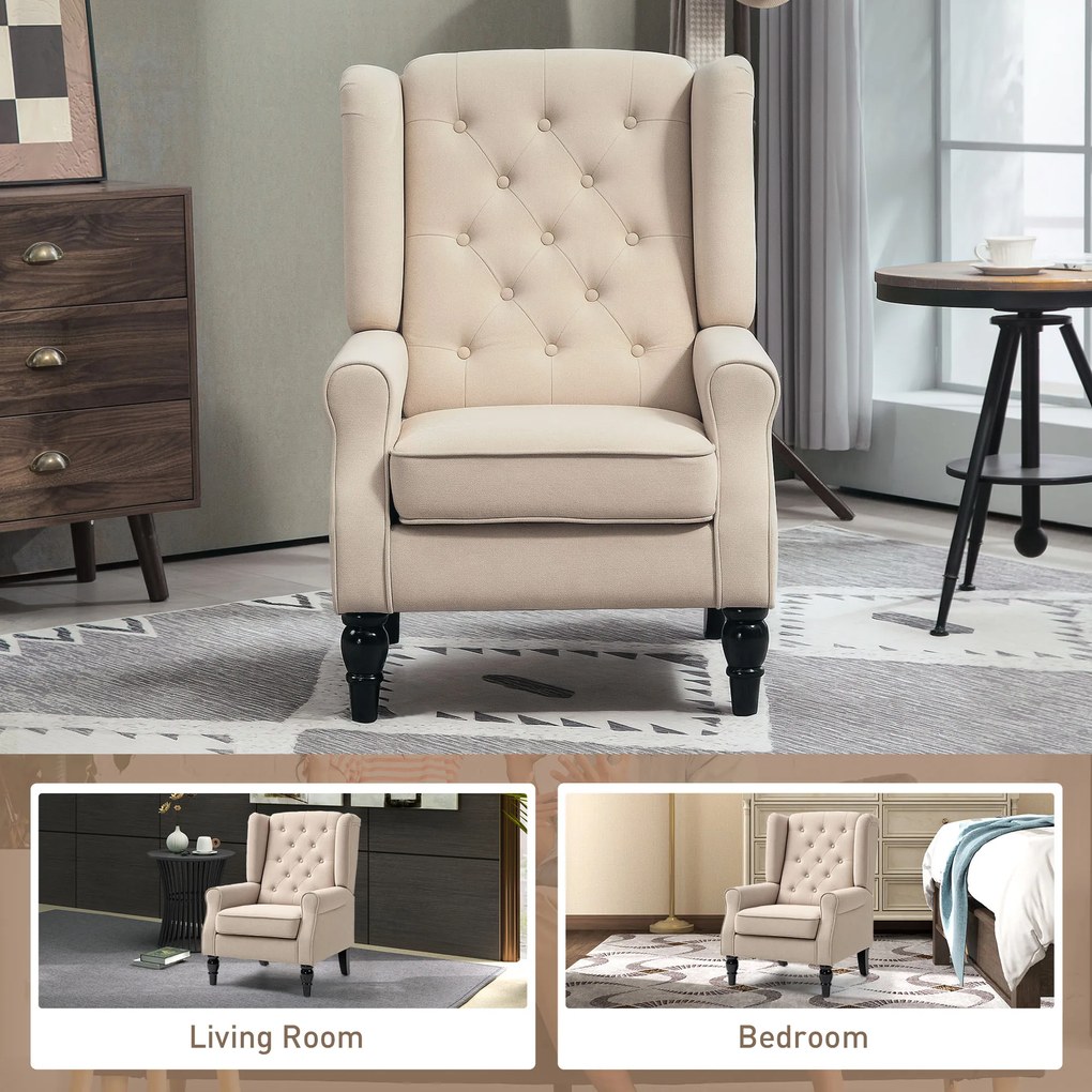 HOMCOM Elegancki fotel uszak, grubo wyściełany, z zdejmowanym pokrowcem, 74 x 87 x 102 cm, beżowy | Aosom PL