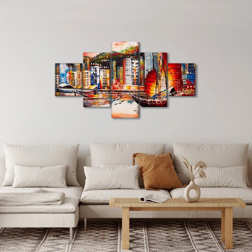 Obraz - Victoria Harbor, Hong Kong, obraz olejny (125x70 cm)