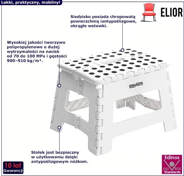 Składany biały mały antypoślizgowy stołek T0-C47