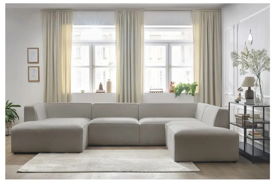 Jasnoszary narożnik modułowy z materiału bouclé (prawostronny/w kształcie litery U) Megeve – Bobochic Paris