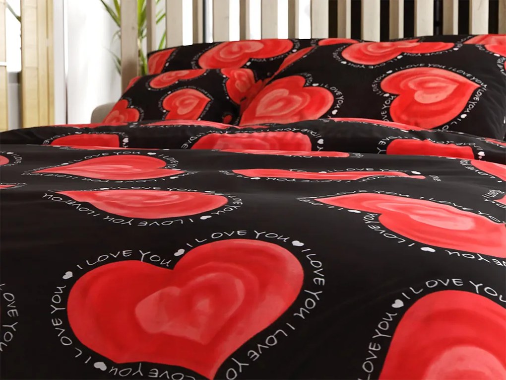 PrzytulneMieszkanie.pl PrzytulneMieszkanie.pl Pościel z polibawełny na 2 łóżka VALENTINE, czarna Rozmiar pościeli: 2 szt 70 x 90 cm | 2 szt 140 x 200 cm