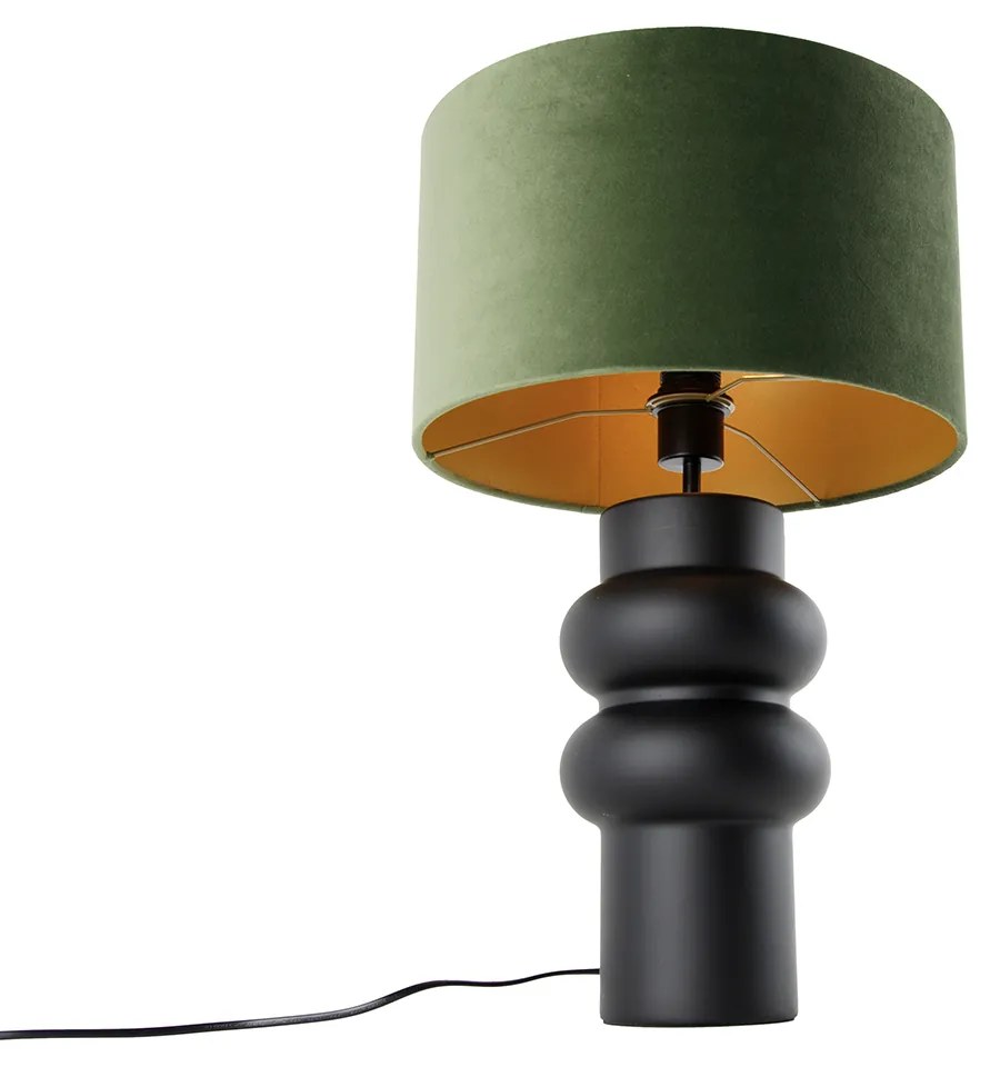 Designerska lampa stołowa z czarnym aksamitnym kloszem, zielonym ze złotem 35 cm - AlisiaDesignerski Oswietlenie wewnetrzne