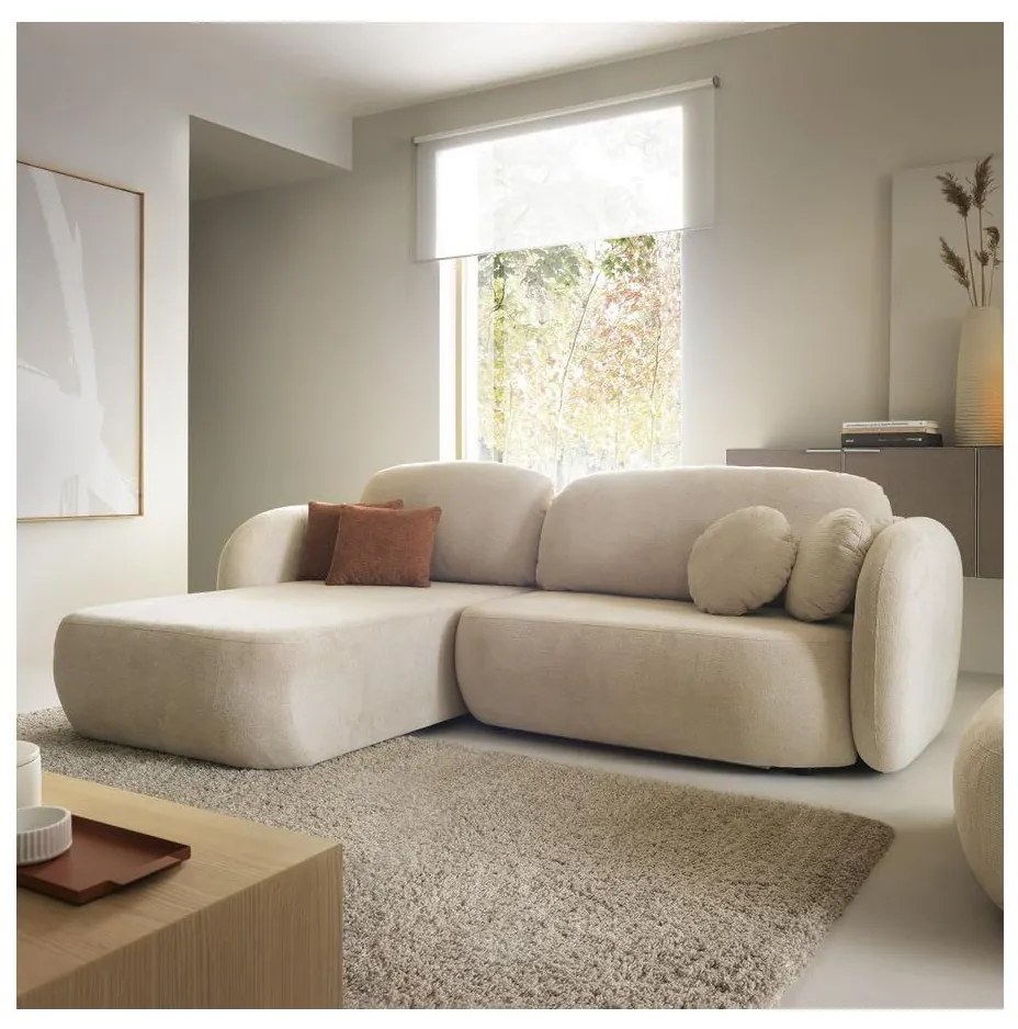 Narożnik rozkładany z pojemnikiem w układzie L OLBIA lewy beżowy