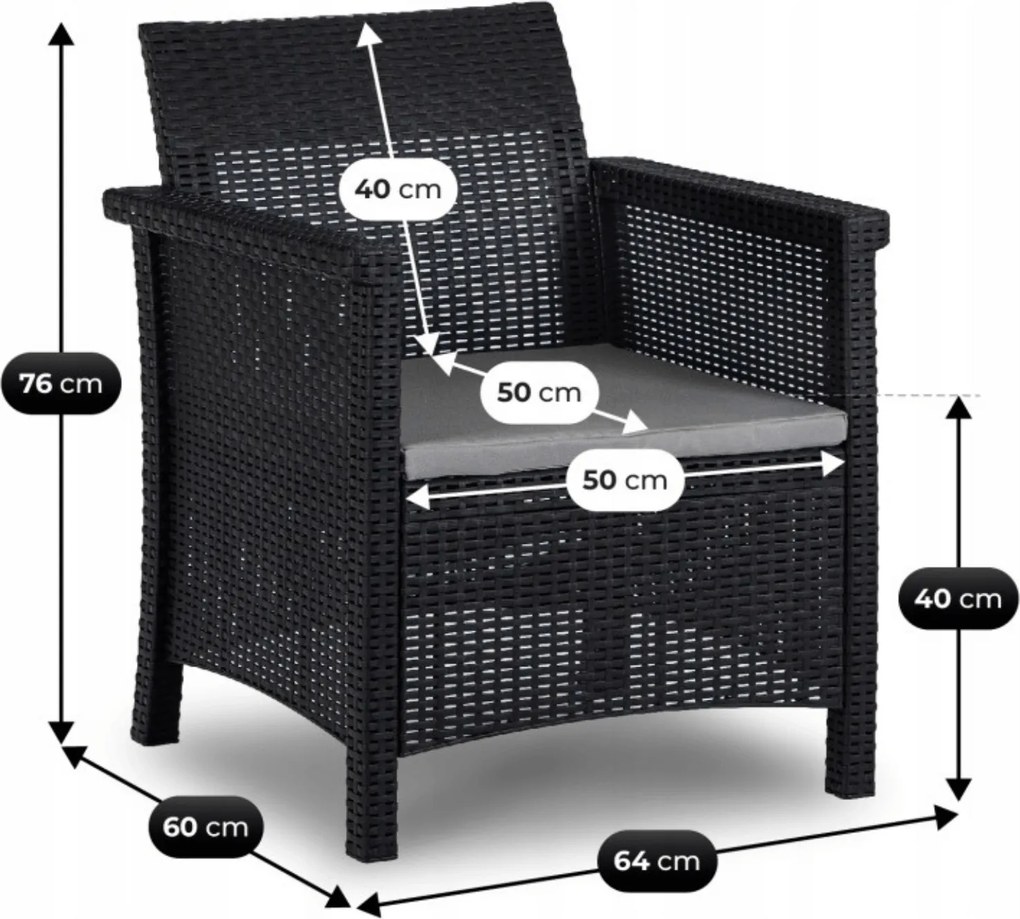 Zestaw mebli ogrodowych Selvo 096 - sofa 3-osobowa, 2 fotele i stolik kawowy, czarny/szary