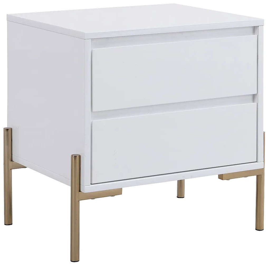 Zestaw 2 szafek nocnych z 2 szufladami - MDF i metal - Biały lakierowany i złoty - KORASA Pascala Morabito