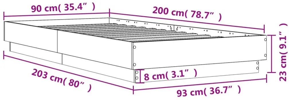 Łóżko z oświetleniem LED szary dąb 90x200 T7-D86