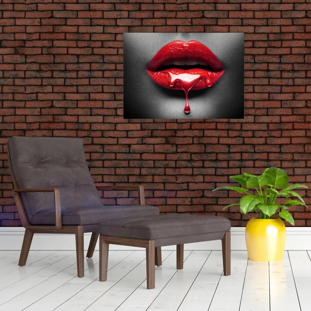 Obraz na szkle kobiecych ust (70x50 cm)