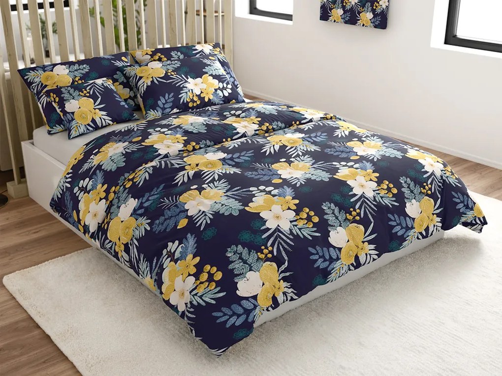 PrzytulneMieszkanie.pl PrzytulneMieszkanie.pl Pościel z mikrofibry FLOWERISH ciemnoniebieska Rozmiar pościeli: 70 x 90 cm | 140 x 200 cm