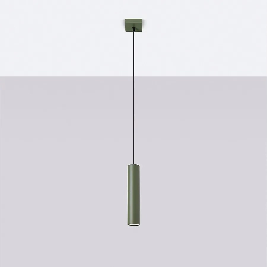 Lampa wisząca loft Toris, stal - 1 źródło światła 4000K - L.8 x H.118 cm - zielony oliwkowy