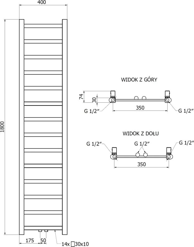 Mexen Bolt grzejnik łazienkowy 1800 x 400 mm, 406 W, biały - W126-1800-400-00-20
