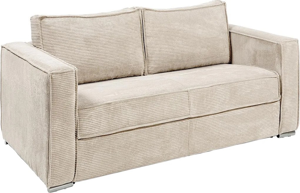 Kanapa 3-osobowa rozkładana typu express z beżowego weluru sztruksowego z siedziskiem z pianki z pamięcią kształtu - Powierzchnia spania 140 cm - Materac 14 cm LORETO