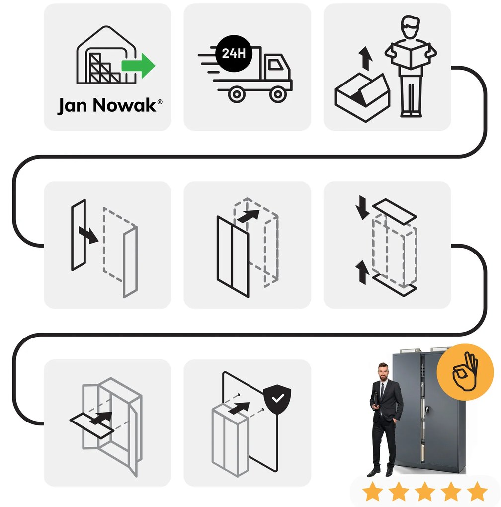 Szafa metalowa biurowa czarna JAN Compact 1750 x 800 x 400 mm