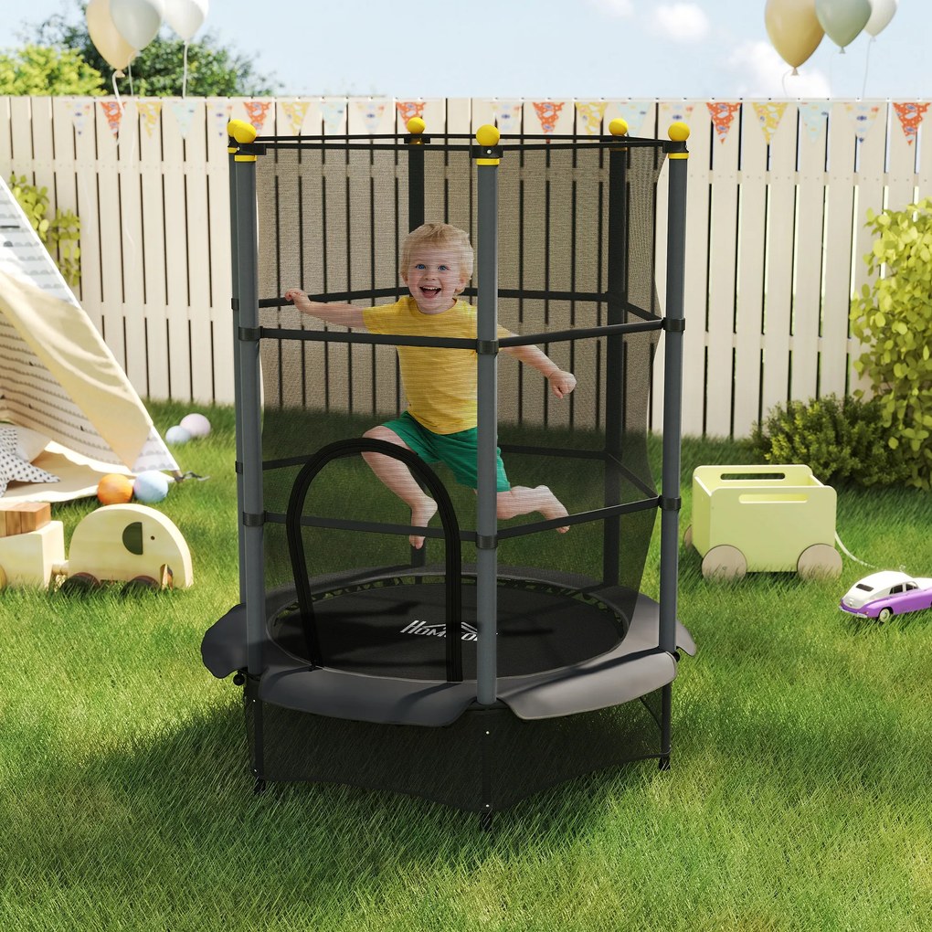 HOMCOM Trampolina dla dzieci, Ø140 cm, z siatką bezpieczeństwa, na zewnątrz i do środka, stal, plastik, do 50 kg, czarna