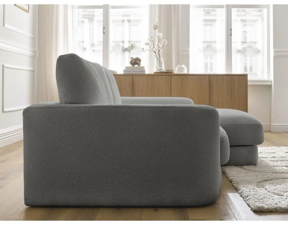 Ciemnoszary narożnik z materiału bouclé (prawostronny/z szezlongiem) Leonore – Bobochic Paris