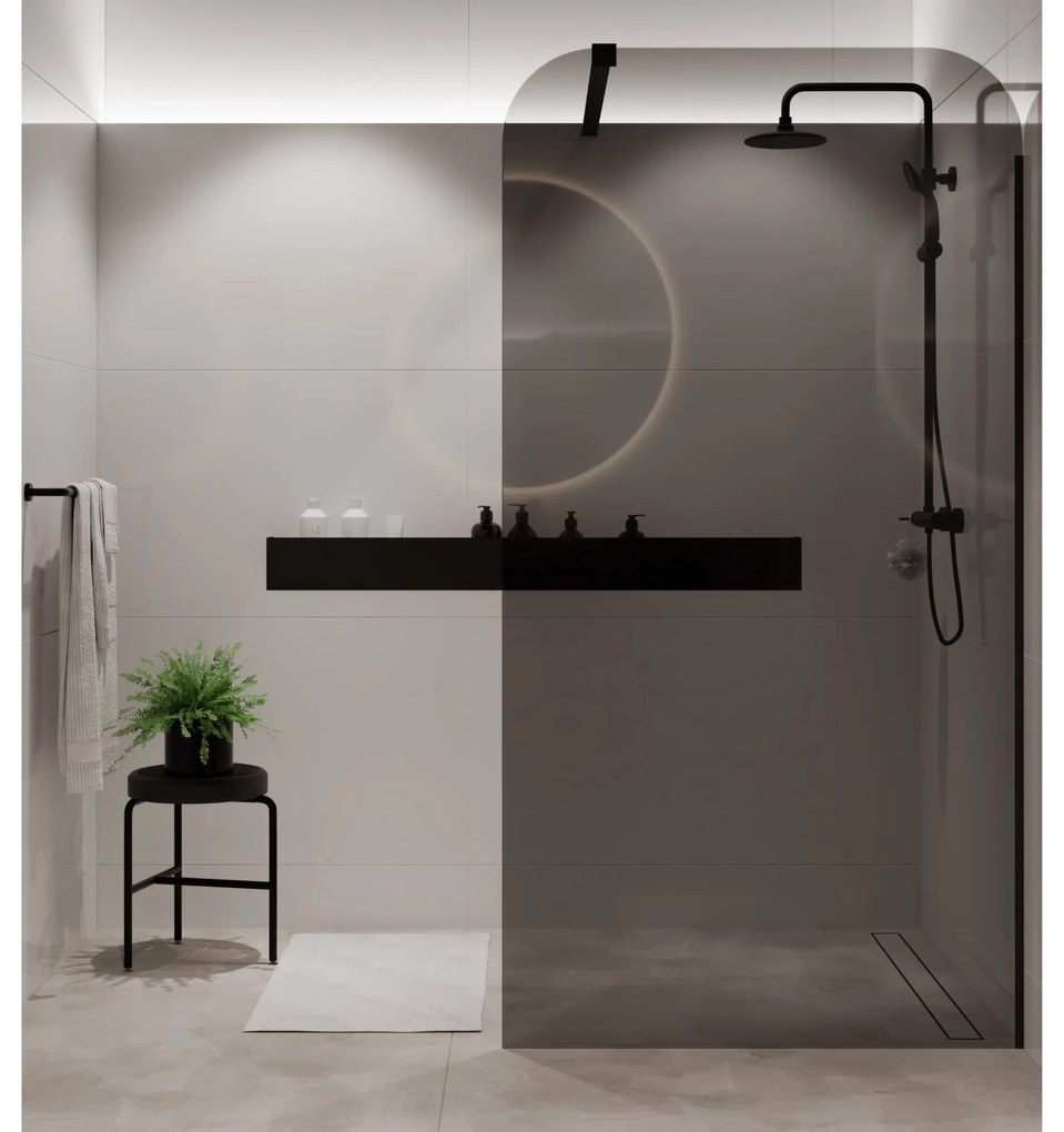 Ścianka prysznicowa WALK IN FIX grafitowa 8 mm MOLIS Grafit Square MASSI I Różne rozmiary : Kolor profili kabiny - złoty, Szerokość ścianki - 80 cm, Typ montażu - WALK in FIX (Do ściany)