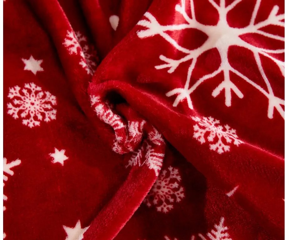 PrzytulneMieszkanie.pl PrzytulneMieszkanie.pl PrzytulneMieszkanie.pl Zestaw 2szt. pościeli z mikropluszu SNOWFALL czerwone + prześcieradło z mikropluszu SOFT 180x200 cm białe, podwójne łóżko