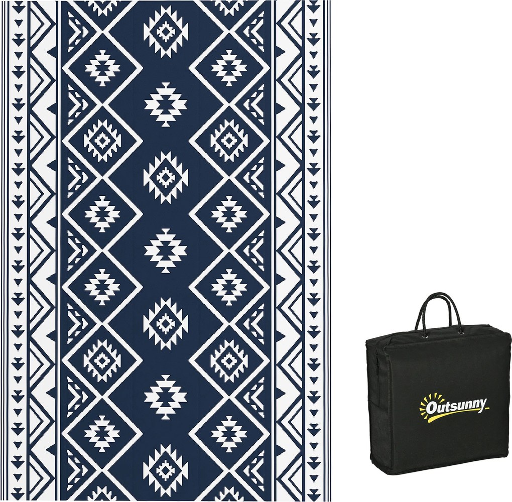 Outsunny Dywan zewnętrzny, Tarasowy dywan, odporny na warunki atmosferyczne, nowoczesny design, 182 cm x 274 cm x 0,3 cm, Czarno + Biały