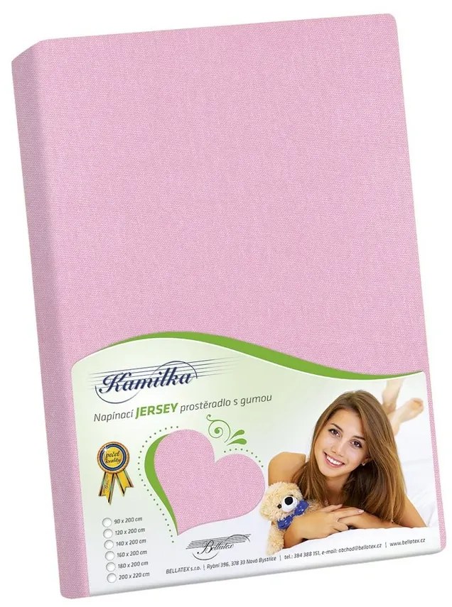 Prześcieradło z dżerseju Kamilka różowy, 120 x 200 cm