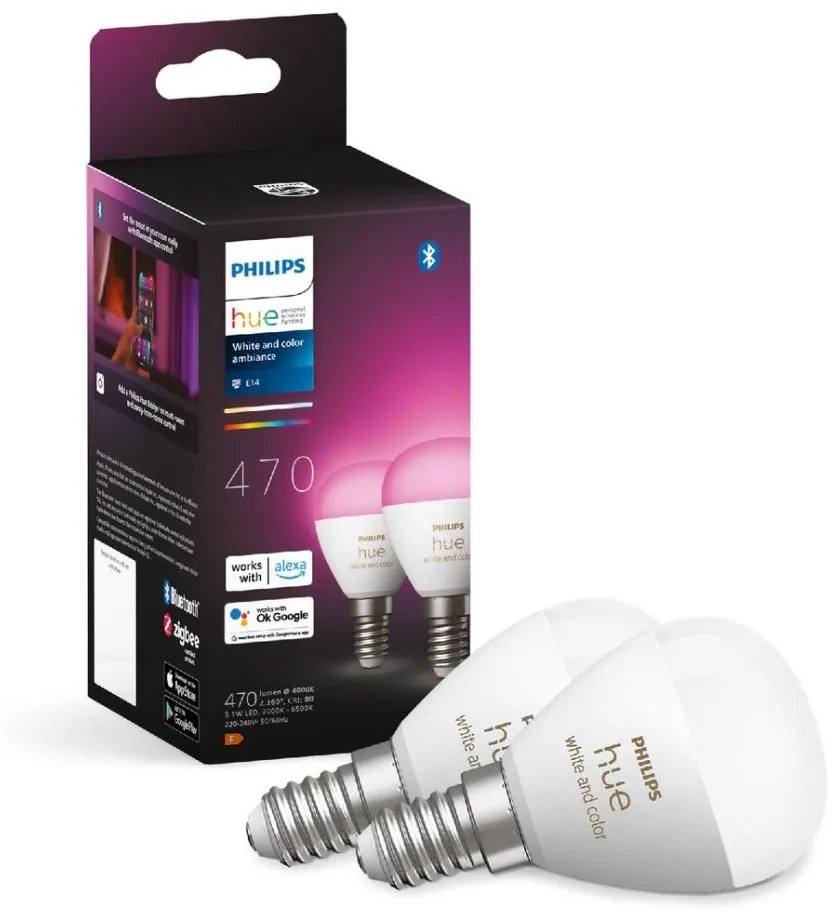 ZESTAW 2x Żarówka ściemnialna LED RGBW Philips Hue WACA P45 E14/5,1W/230V