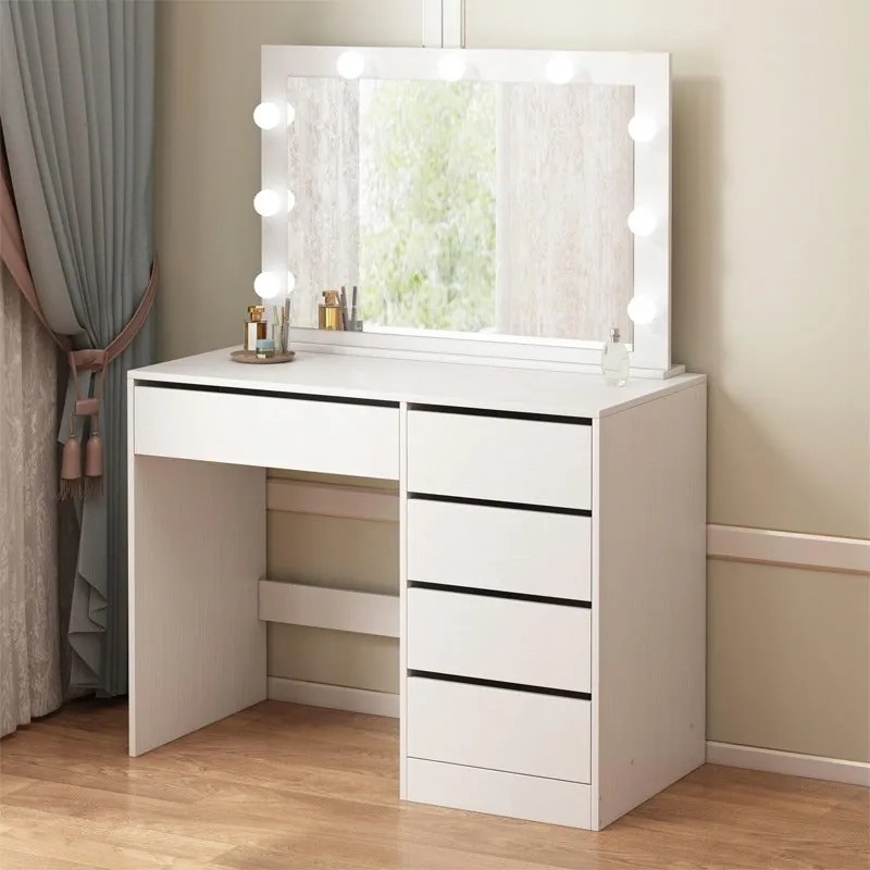 Toaletka kosmetyczna makijażu wizażu z lustrem led nowoczesna glamour biała