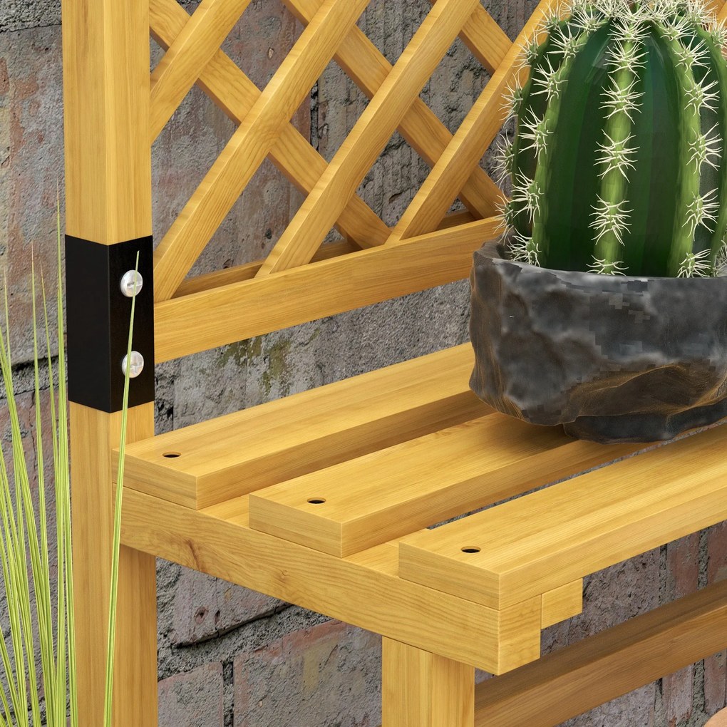 Outsunny Stojak na rośliny, półka na kwiaty, 2 poziomy, z kratką i daszkiem, drewno sosnowe, 75x50x166 cm, Żółty | Aosom PL