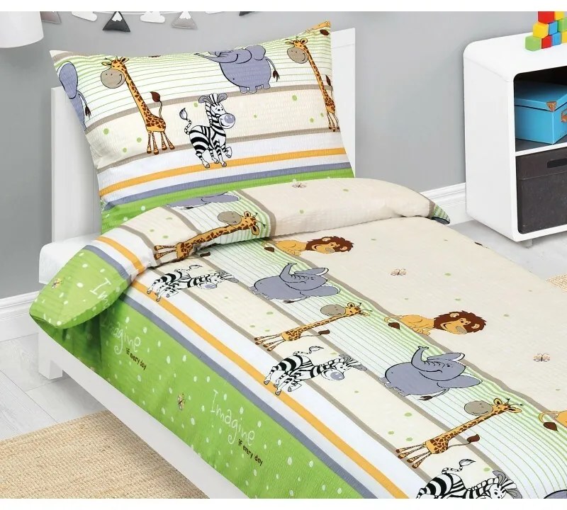 Bellatex Pościel dziecięca z krepy Safari zielona,140 x 200, 70 x 90 cm