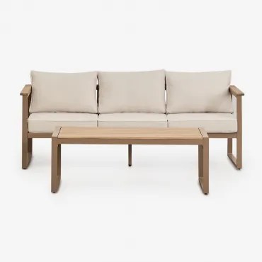 Zestaw Ogrodowy Z 3-osobową Sofą I Stolikiem Kawowym Z Aluminium I Drewna Akacjowego 110x55cm Lipov Moka Brown - Sklum